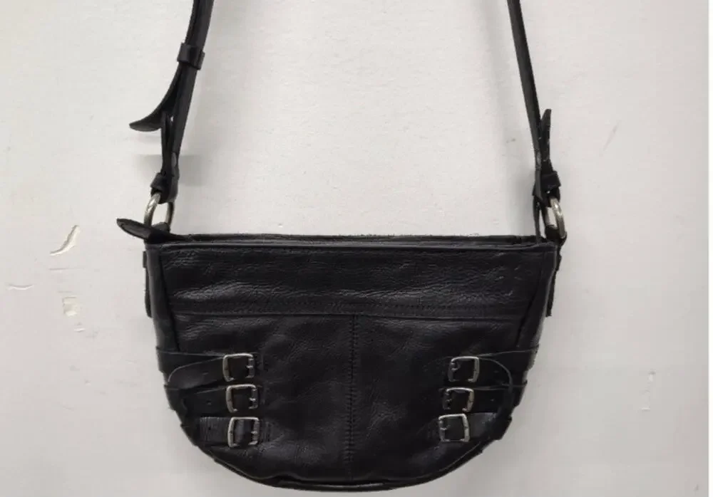 FRYE BLACK LEATHER SELENA BELTED CROSSBODY BAG